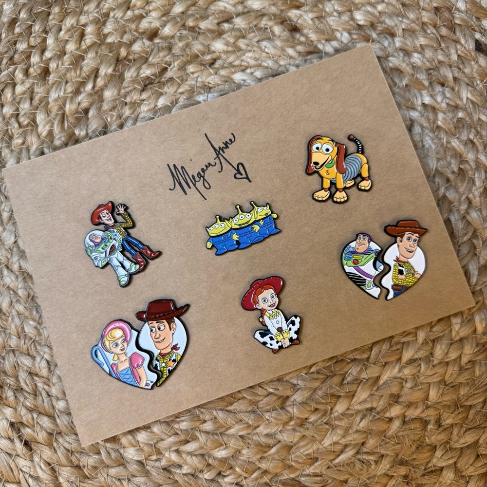 Toy Story Enamel Pin set, Woody, Buzz, Bo Peep, Alien Trio, Slinky Dog & Jessie